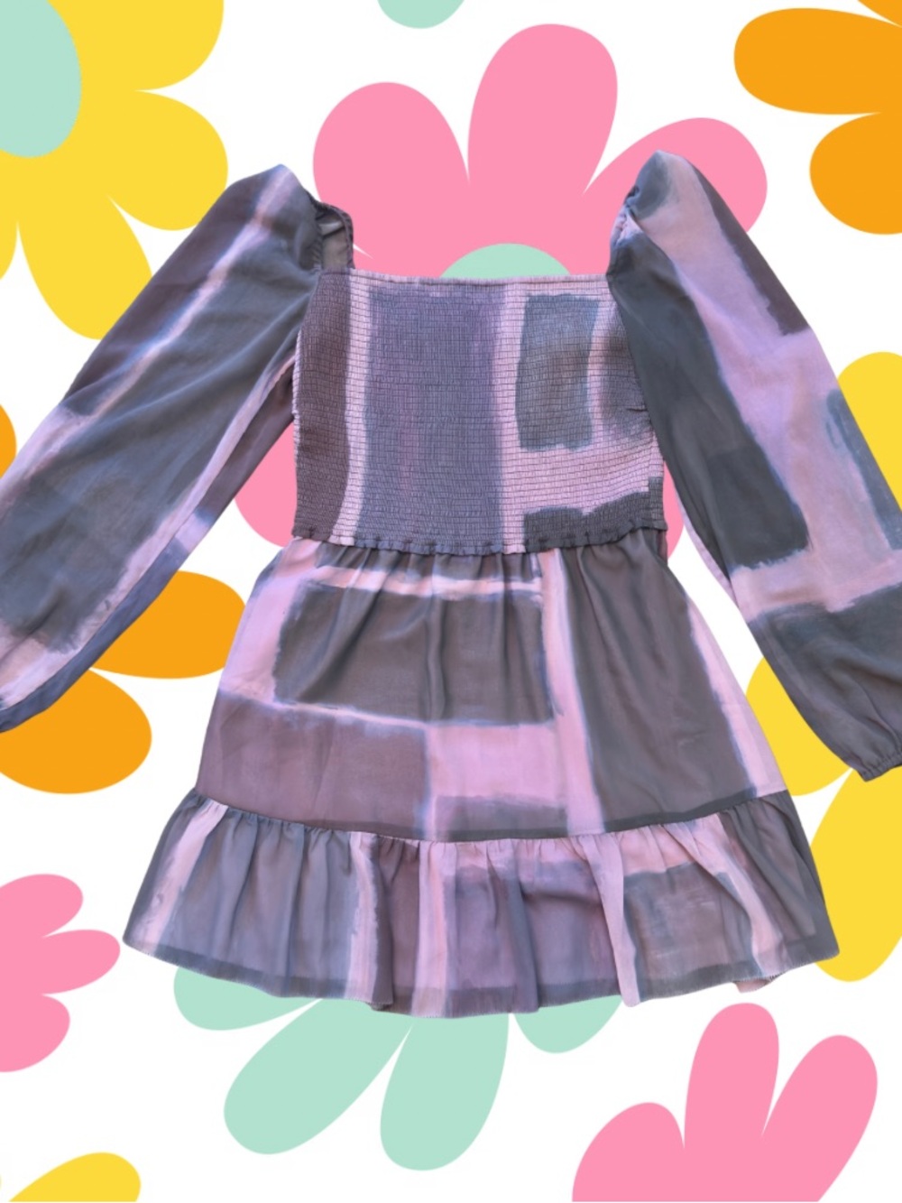 Aritzia Wildfred Tempest Dress in Pink and Charcoal Gray Abstract Pattern